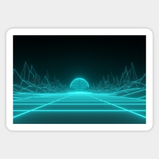 Futuristic landscape of mountains and setting sun Sticker